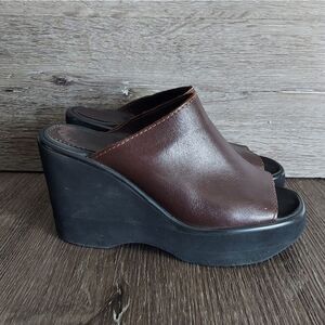 Vintage Y2K BONGO Brown Wedge Sandal Platform Slide Mules Size 6